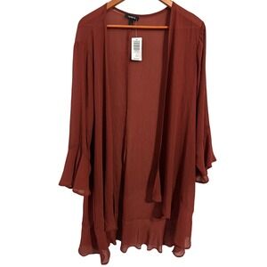 Torrid Brown Long-Sleeved Chiffon Tulip‎ Sleeve Kimono Size 1 14/16 1X NWT